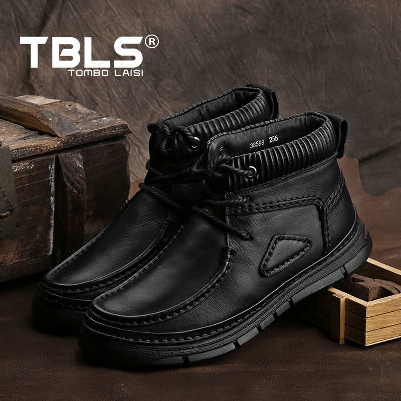 TBLS/汤铂莱斯男鞋冬季高帮男靴英伦真皮靴子马丁靴男士工装短靴