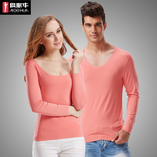 爱歌华随型裁男士春秋薄款上衣长袖单件保暖内衣莫代尔长袖t恤女