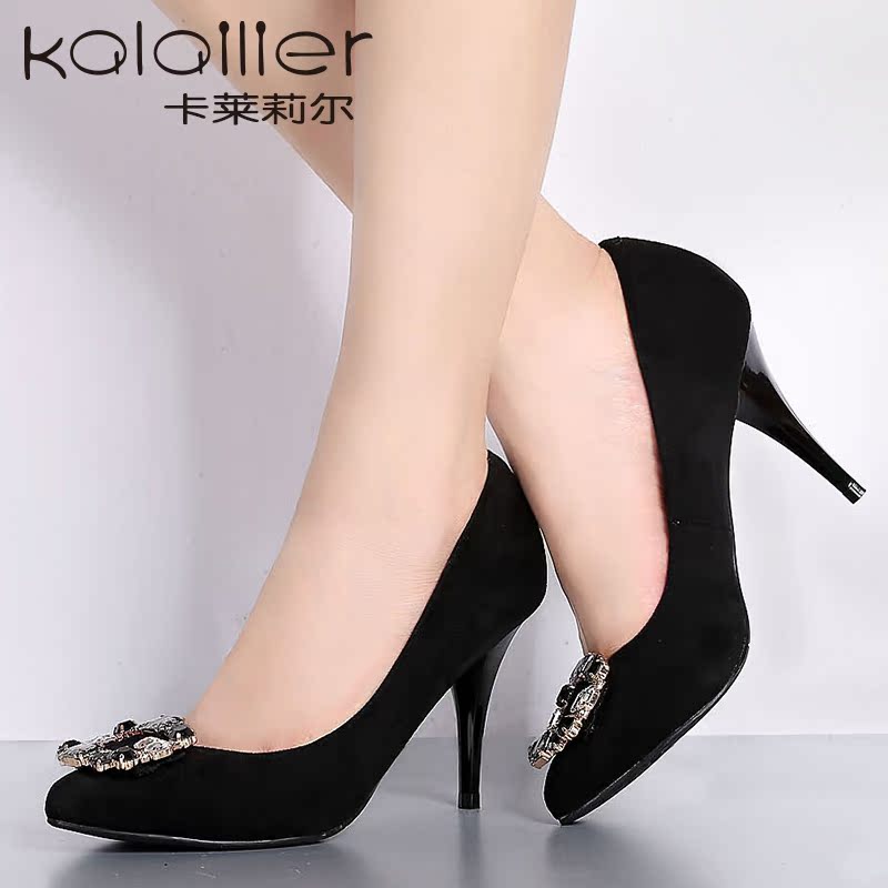 卡莱莉尔高跟单鞋 2015春新款爆款优雅方扣水钻细跟尖头职业女鞋
