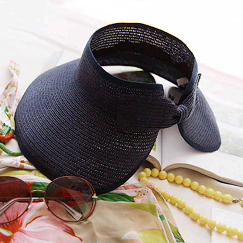 休闲时尚 防晒沙滩帽大沿帽蝴蝶结草帽空顶 遮阳帽子女士夏韩版潮