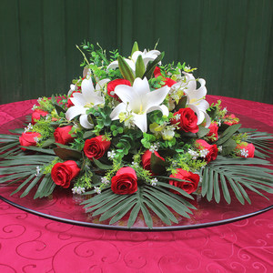 桌花仿真花装饰餐桌转盘假花摆件酒店圆形大圆桌摆花餐厅桌面台花