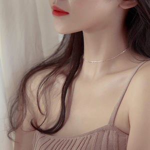 s925纯银chic项链女锁骨链气质韩版简约个性森系网红短款平片 span