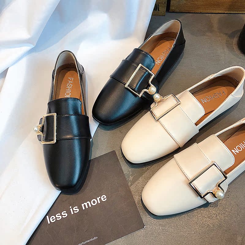 Murah Hati untuk Tombol Hingga Dua Dipakai untuk Trample Heel Bahkan Tumit Daftar Shoe Wanita 2018 Musim Semi Akhir-akhir Ini Lazy orang Sepatu Menikmati Berkat Persegi Sepatu Kepala Bean Bean Sepatu Wanita Sepatu-Internasional