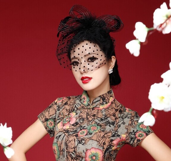 韩版遮脸神秘舞会万圣节演出面纱头饰古装饰品旗袍小礼帽女网纱潮