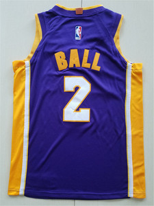 包邮正品球衣 nba湖人队2号球哥鲍尔紫金色儿童篮球服上衣球员版