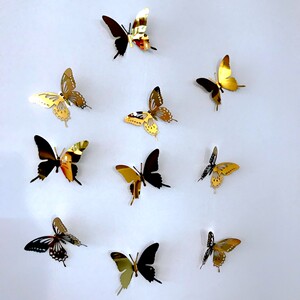 10只蝴蝶不锈钢墙贴立体装饰背景墙3d金属蝴蝶壁饰组合金色银色
