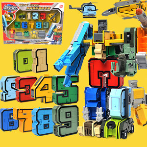 男孩益智数字动物方块合体变形机甲玩具09组合金刚机器人拼装战队