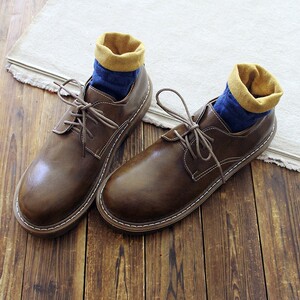 大头娃娃圆头低帮 span class=h>单鞋 /span>春季鞋子系带鞋森系复古