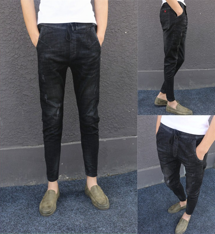 Semangat Kecil Moral Budaya JEANS Tide Pria Rekreasi Celana Kecil untuk Bermain Kecil Kaki Celana Nimble- tangan dan Merah Orang Bersama Gaya Pas Celana Panjang-Internasional