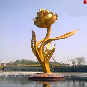 大型玻璃钢玫瑰花荷花不锈钢花卉雕塑园林广场公园景观装饰品摆件