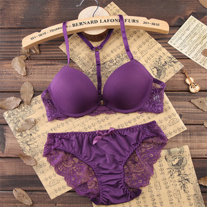 性感前扣 span class=h>聚拢 /span>美背文胸套装 span class=h>紫色 