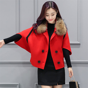 小个子斗篷毛呢外套女短款秋冬季七分袖小香风蝙蝠袖羊毛呢子大衣