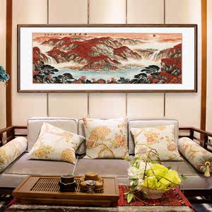 鸿运当头风水靠山聚财挂画办公室沙发背景墙中国风山水客厅装饰画