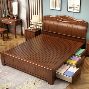橡胶木双人床1.8米图片