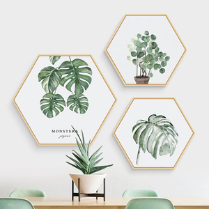 摇曳 北欧装饰画绿植挂画龟背竹墙画六边形壁画绿色树叶画小清新