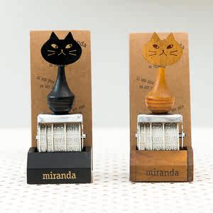 米兰达猫木质日期滚轮印章 zakka风可爱DIY日