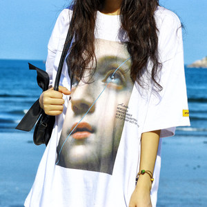 2018夏季新款欧美嘻哈街头潮学生男女情侣装头像印花纯棉短袖t恤