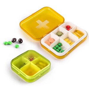 四格分药盒便携式一周随身可爱小号药品药丸 span class=h>收纳盒 