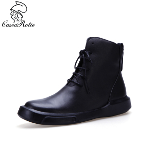 凯萨罗帝正品冬春季圆头平底罗马复古真皮系带 span class=h>素人 