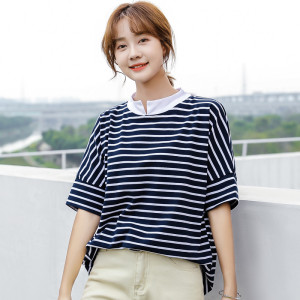条纹纯棉短袖t恤女宽松图片