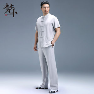 唐装中国风亚麻衬衫男长袖宽松茶衣禅服中式汉