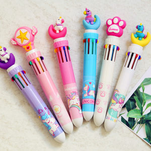 可爱独角兽卡通笔彩色 span class=h>圆珠笔 /span>学生写字笔十色笔