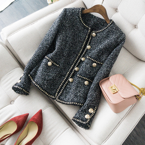 复古名媛经典小香风短外套秋冬新品撞色边百搭优雅毛呢外套女