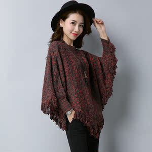 韩版蝙蝠袖斗篷针织毛衣秋冬图片