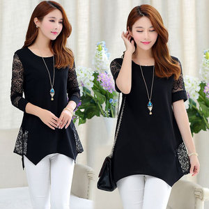 春秋季新款女装蕾丝衫女长袖荷叶边小衫收腰中