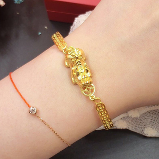 金佰亿珠宝3d硬金貔貅黄金手镯铜钱手镯女款中秋节长辈礼足金999