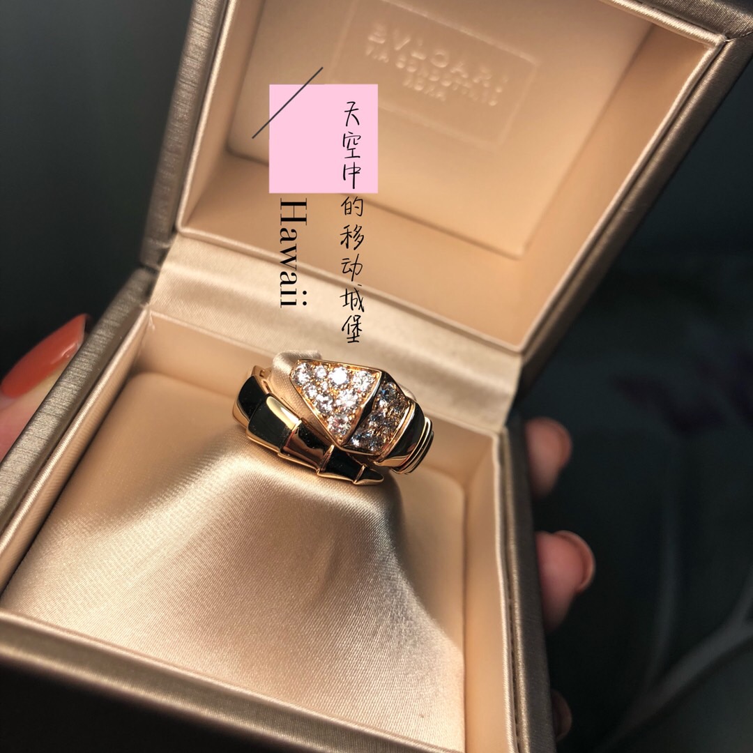 美国代购 BVLGARI 宝格丽 钻石蛇头 玫瑰金 蛇形戒指 附小票