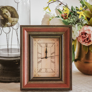 barkis巴克斯红框美式乡村复古实木座钟台钟摆件家居装饰品卧室