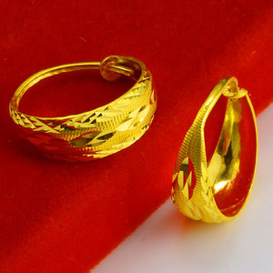 正品 黄金耳环9999足金女士纯金子妈妈款老人耳圈光面简单首饰品