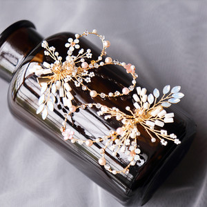 新娘头饰发饰发夹边夹高档清新可爱蝴蝶韩式珍珠水钻婚纱配件饰品