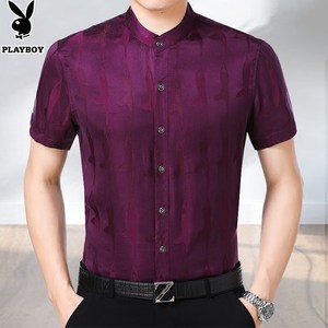 花花公子夏季男士短袖衬衫中年男装薄款爸爸装