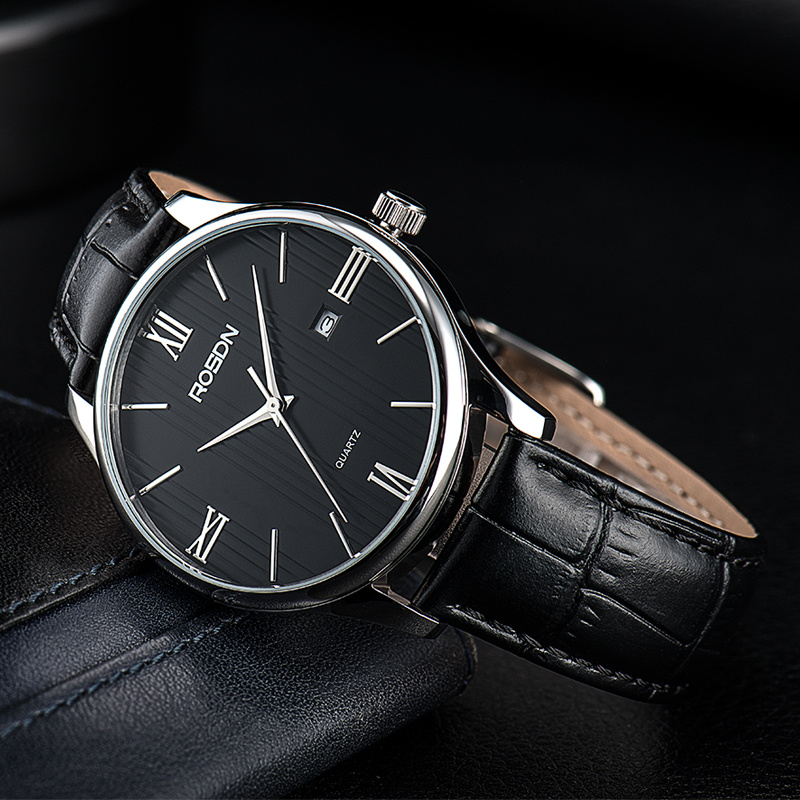 劳士顿正品皮带男士手表 真皮超薄男表石英表 时尚潮流休闲防水