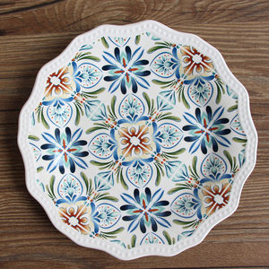 法式乡村陶瓷装饰盘 点心盘 西餐盘 挂盘 浮雕花边圆盘 美丽盘子