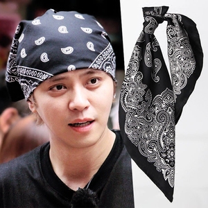 极限挑战罗志祥红黑腰果花头巾夏季百搭真丝小方巾丝巾桑蚕丝围巾