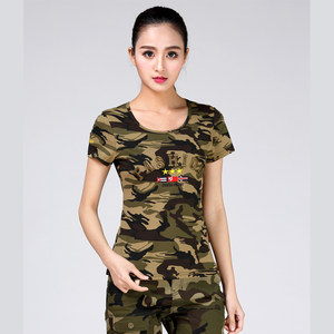 户外水兵舞迷彩服t恤女修身短袖 特种兵圆领军装情侣服上衣大码夏