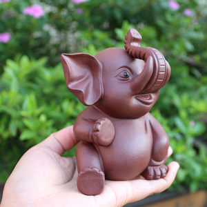 紫泥欢喜大象茶宠 宜兴紫砂大象 span class=h>摆件 /span>精品可爱 