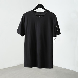 2018欧美大牌潮流军事感 中长款两侧开叉圆领短袖 span class=h>t恤 