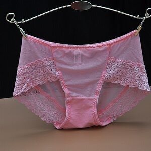 性感透视提花冰丝三角裤蕾丝边女生底裤少女糖果色星期裤女士内裤