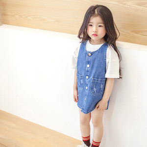 童装新款208年春装女童背带裙 儿童牛仔背心裙韩版裙子 8044