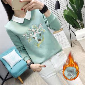 2018年新款小衫女土加绒加厚带绒打底衫女短