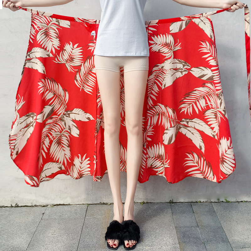 泰国度假半身裙女2019春夏新款海边沙滩裙一片式裹裙雪纺碎花长裙