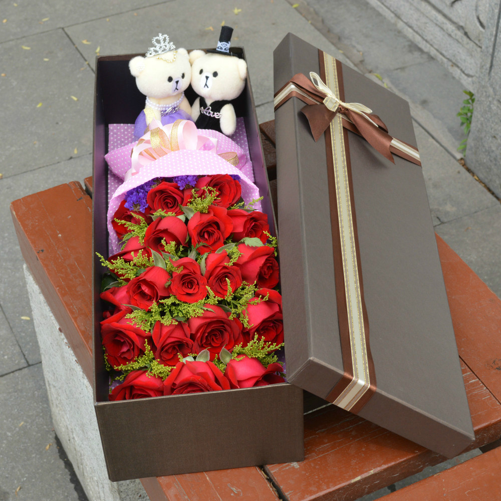 西安鲜花同城速递长形礼盒玫瑰花生日快递送花女友花店预定鲜花花