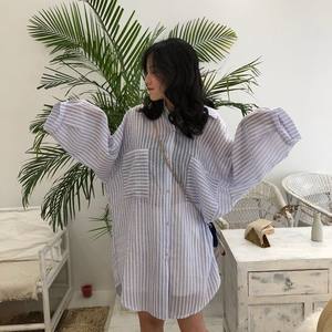 2018韩版格子bf宽松衬衫女夏季防晒衣外套上