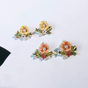 925银针时尚甜美风珍珠滴油 span class=h>花朵 /span>树枝彩釉 span