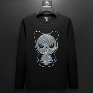 潮牌暴力小熊猫 烫钻闪钻男女韩版宽松肥胖大码纯棉情侣长袖 span