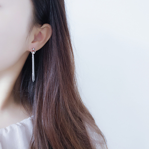 s925纯银耳环耳钉女生气质长款流苏圆珠圆形球球耳钉耳饰耳线礼物